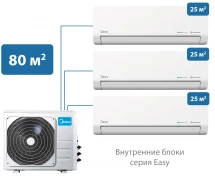 Мульти сплит-система Midea 80 м² на 3 комнаты 25+25+25 Easy